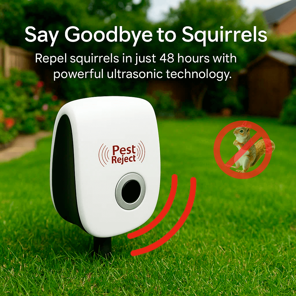 Skanto | Ultrasonic Squirrel Repeller - Effective Pest Control to Deter Squirrels Within 48 Hours for Gardens & Outdoor Areas