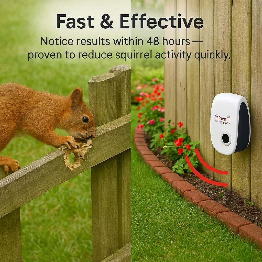 Skanto | Ultrasonic Squirrel Repeller - Effective Pest Control to Deter Squirrels Within 48 Hours for Gardens & Outdoor Areas