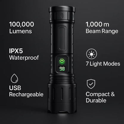 Skanto | 100000 Lumen Tactical Flashlight | World's Brightest High-Handheld Flashlight