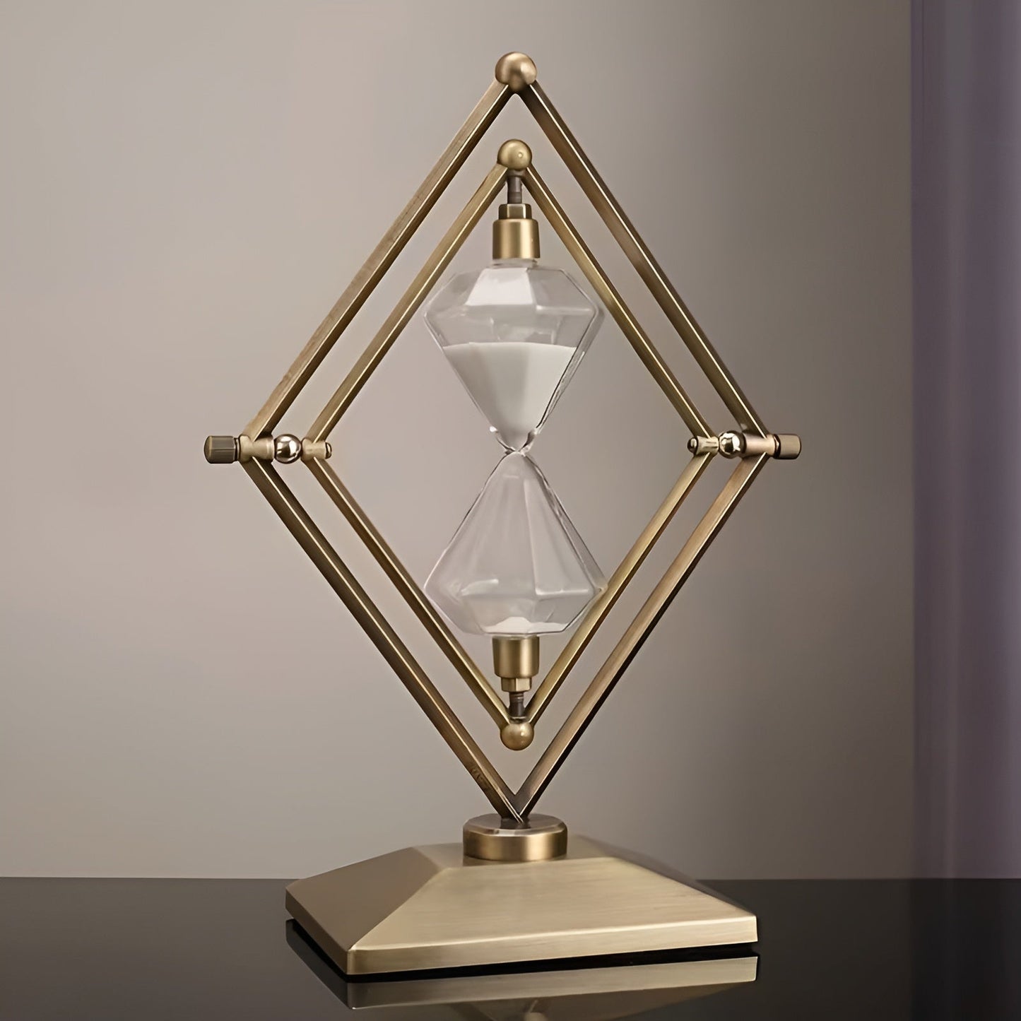 Hourglass with geometric metal frame – Decorative and relaxing | With white sand as meditation timer | Bowlift