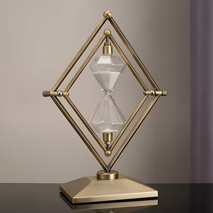 Hourglass with geometric metal frame – Decorative and relaxing | With white sand as meditation timer | Bowlift