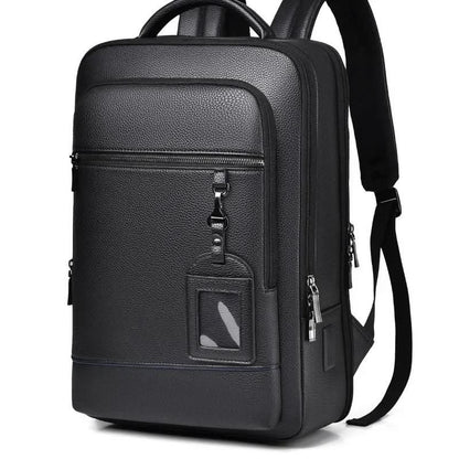 Skanto | Elegant Leather Backpack for Men/Women with USB Port for Laptop and Everyday Use, 15.6 Inch, Black