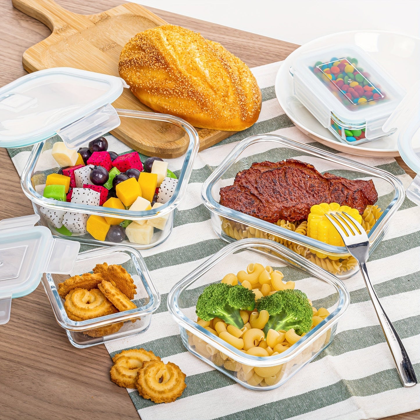 Skanto | 8-Pack Glass Food Storage Containers – Airtight Meal Prep Bento Boxes with Leakproof Locking Lids, Microwave, Oven, Freezer & Dishwasher Safe, BPA-Free