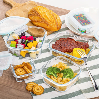 Skanto | 8-Pack Glass Food Storage Containers – Airtight Meal Prep Bento Boxes with Leakproof Locking Lids, Microwave, Oven, Freezer & Dishwasher Safe, BPA-Free