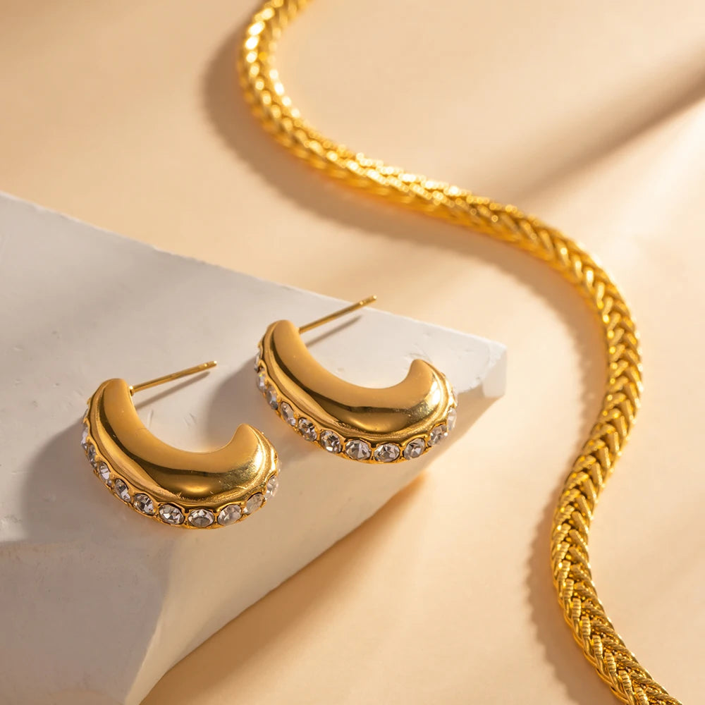 Skanto | 18K Gold Hypoallergenic Stainless Steel Hoop Earrings with Clear Zircon