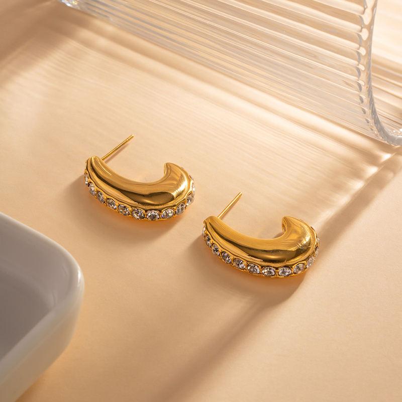 Skanto | 18K Gold Hypoallergenic Stainless Steel Hoop Earrings with Clear Zircon