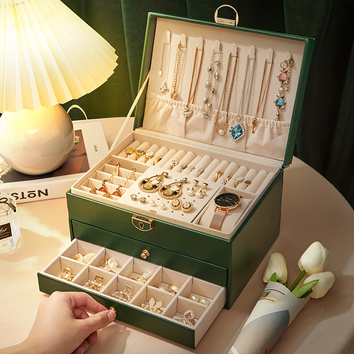 Skanto | Leather Jewelry Box Organizer with Drawers