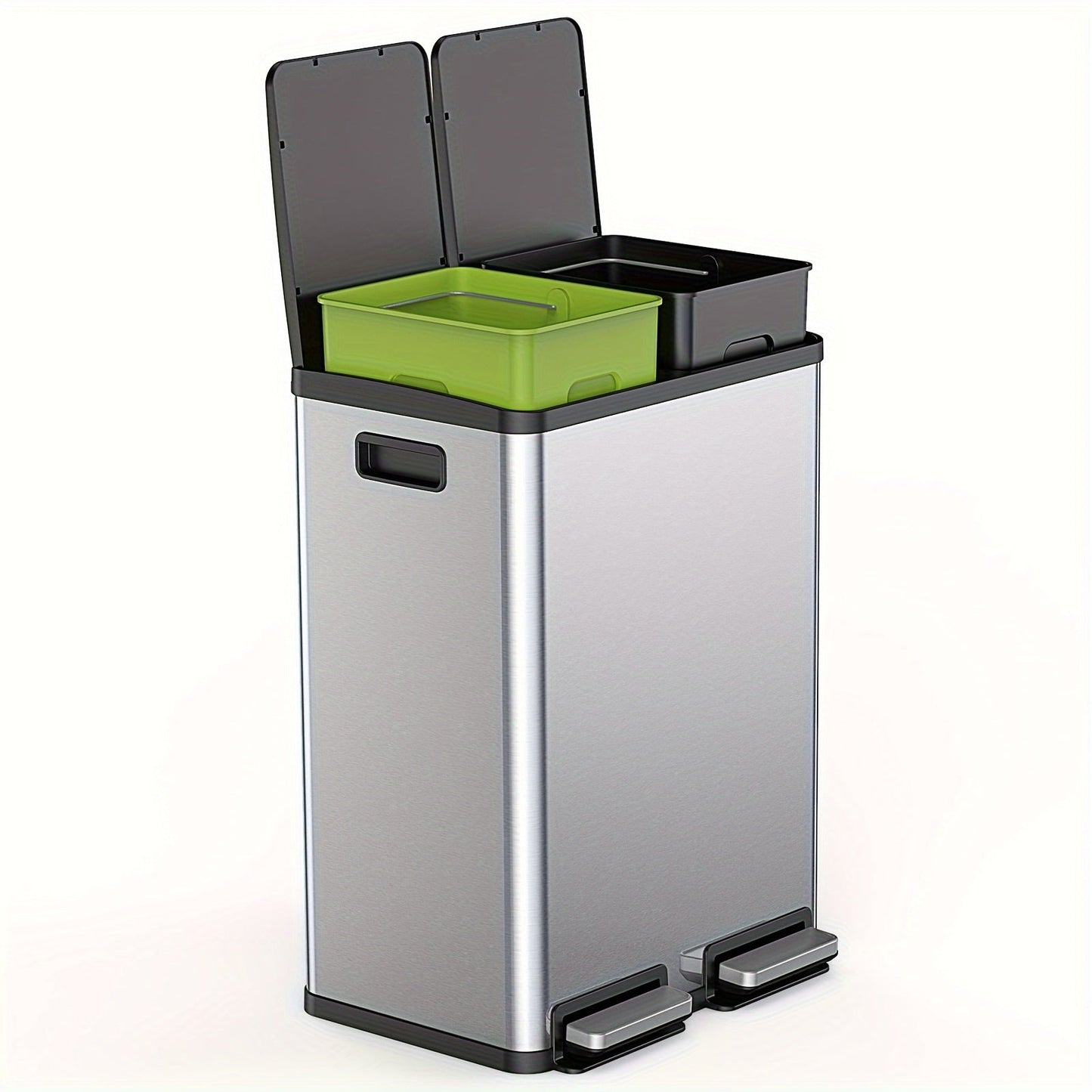 Skanto | JHK 15.85-Gal Large Capacity Silver Kitchen Bin - Modern Design, Dual Compartment Recycling, Closed Lid