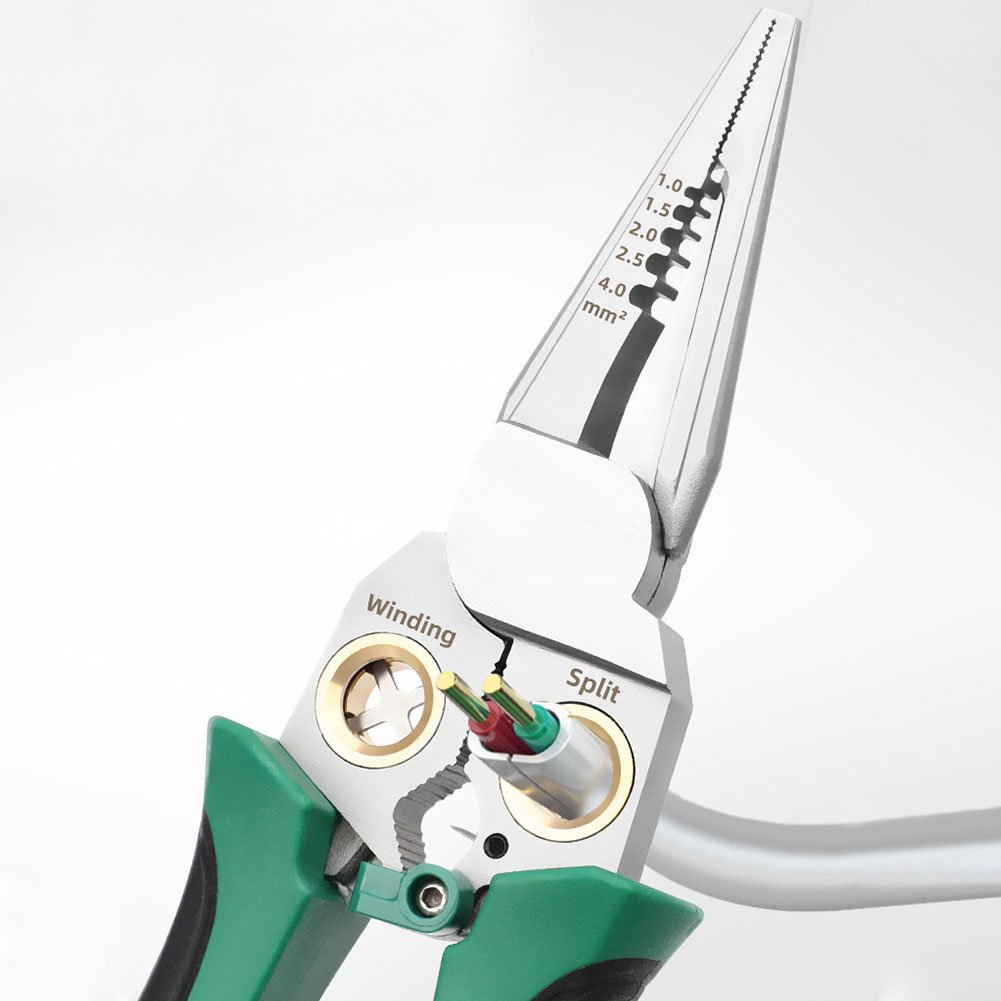 Skanto | 8-in-1 Wire Stripper Twister for Cutting and Stripping Wires, Cable Shears, Voltage Tester Pliers, 12V to 250V Live