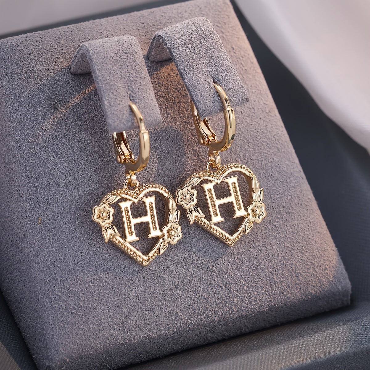 BowLift | Dainty Initial Letter Heart Hoop Earrings