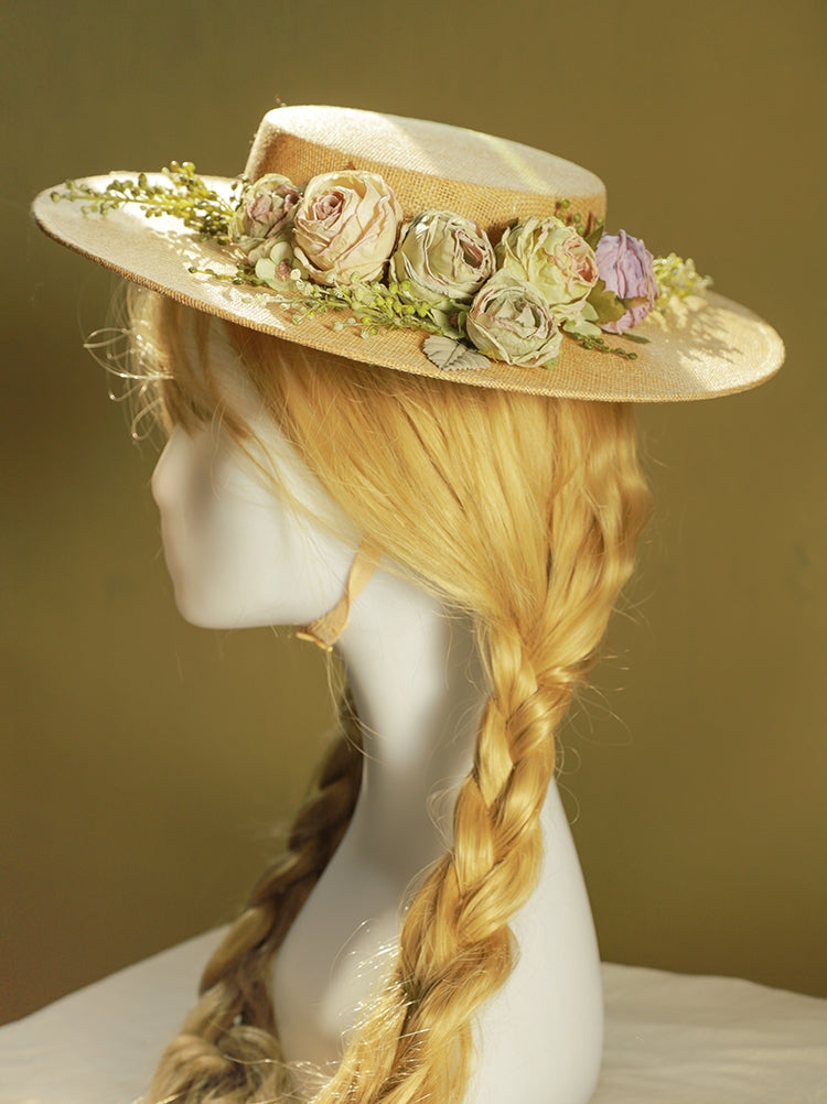 Skanto | Handmade French Hat, Retro and Elegant Hollow Flower Woodland Style Flat Hat