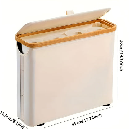 Large Toilet Paper Holder with Lid – Space-Saving and Foldable | Wood Frame for Bathroom and Toilet | Skanto