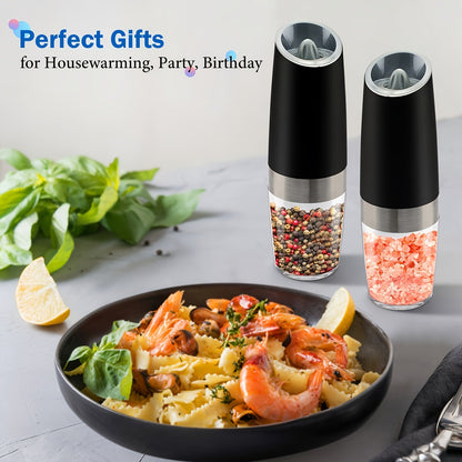 Skanto | Gravity Electric Salt and Pepper Grinder Set: Battery Operated with LED Light, One-Handed Automatic Operation, Adjustable Coarseness, Black - Kitchen Gadget Gift Idea