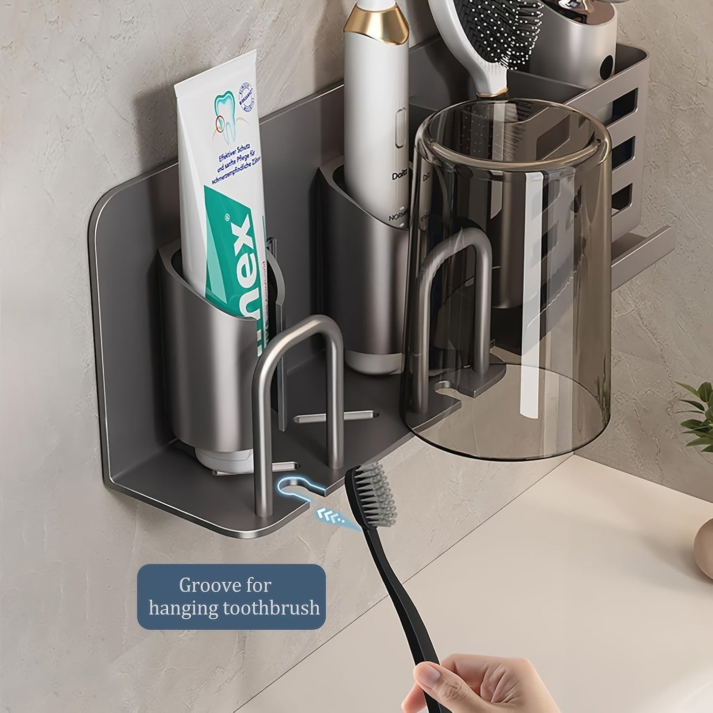 Skanto | BristleHub Wall-Mounted Electric Toothbrush Holder – Aluminum Bathroom Organizer with Drainage Holes