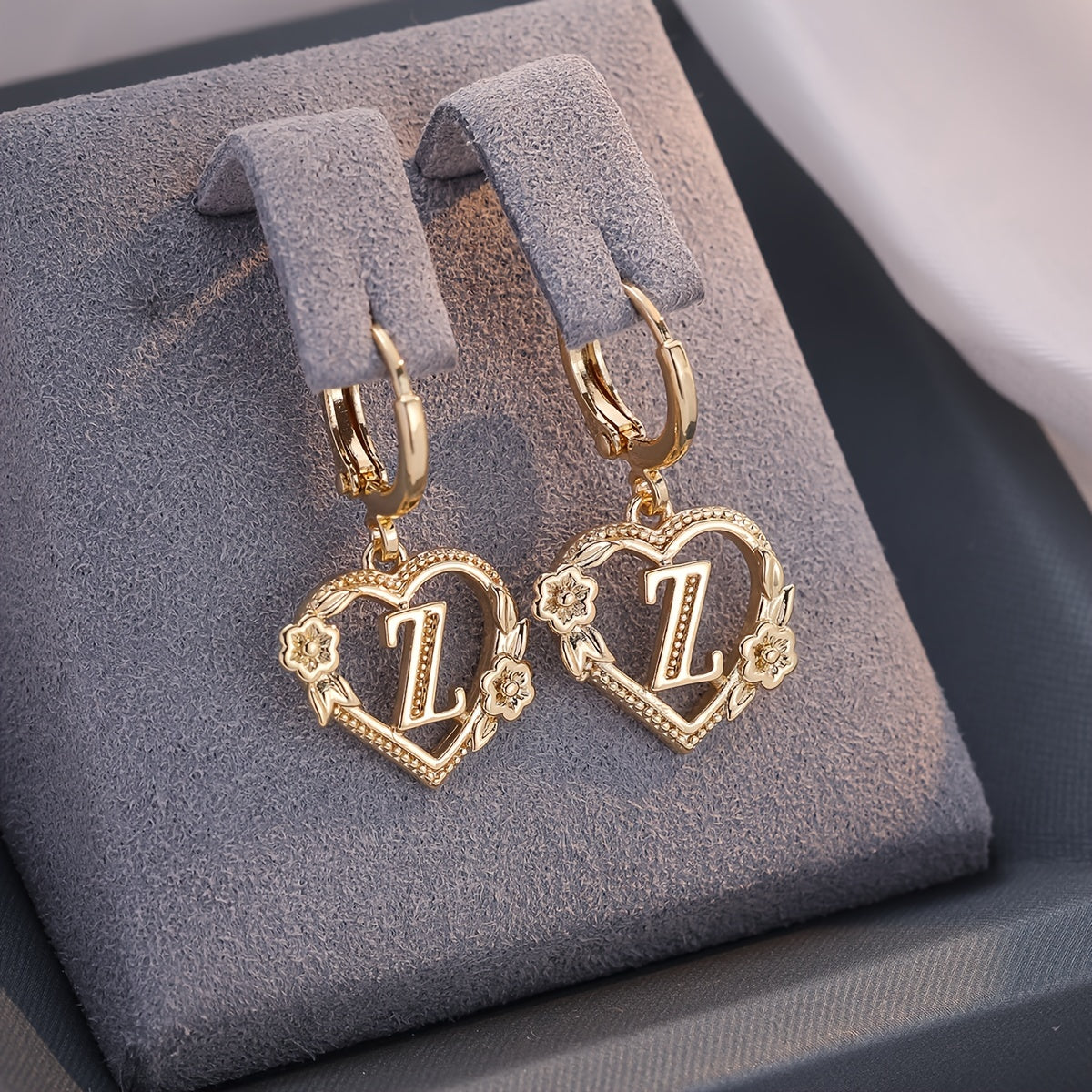 BowLift | Dainty Initial Letter Heart Hoop Earrings
