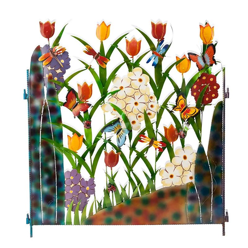 Colorful Metal Butterfly and Flowers Garden Privacy Screen | Brehn