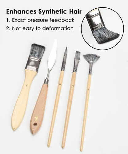BowLift | Artist Paint Brush Set | 24 Nylon Brushes with 7 Shapes & Palette Knife | Acrylic, Oil & Watercolor