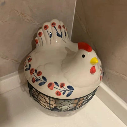 BowLift | Ceramic Egg Holder Chicken with Wire Basket