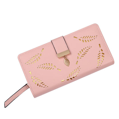 Long wallet for women with leaf pattern