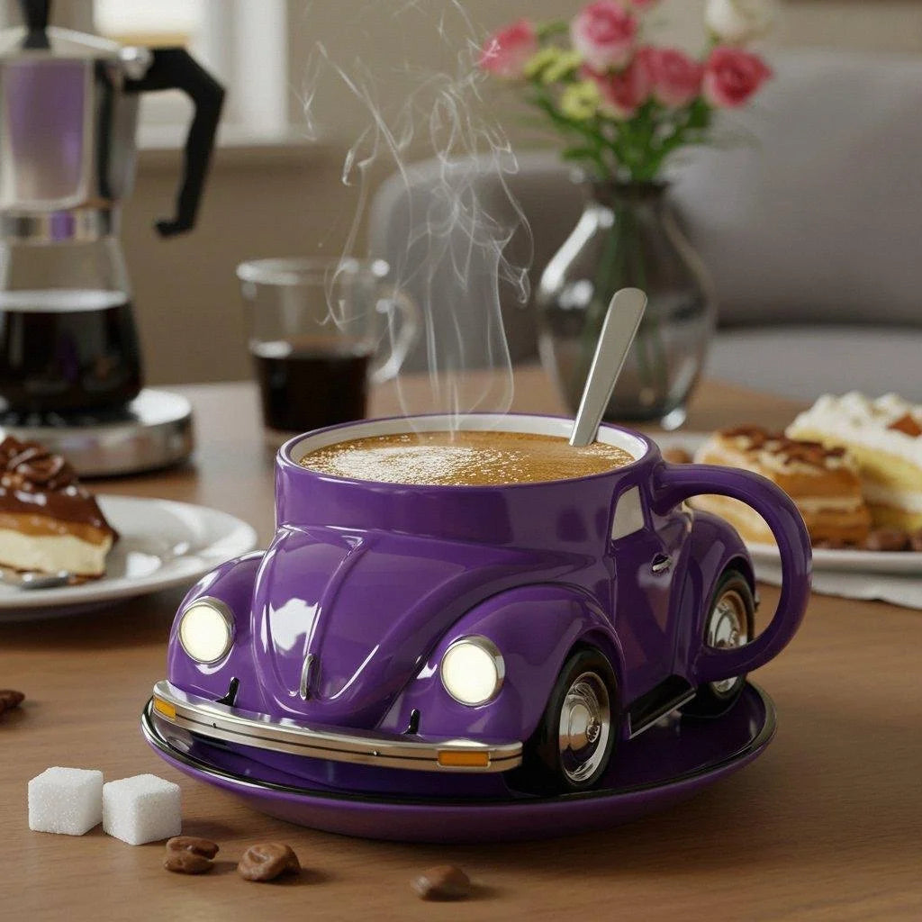 Skanto | RetroCar Ceramic Coffee Cup – Unique 3D Design for Coffee & Tea