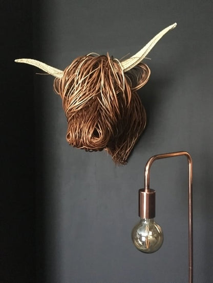 BowLift | Hand-Woven Wall Art Sculpture | Highland Cattle Design | Rustic Handmade Home Decor | 11.8 × 8.6 in
