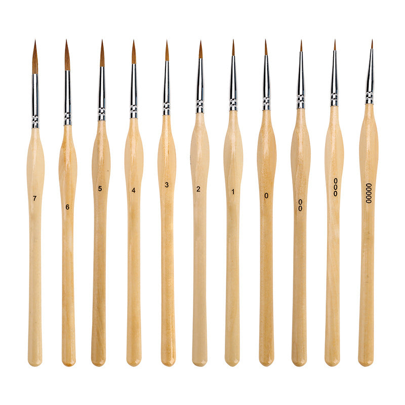 Skanto | 11 Pcs Miniature Detail Paint Brush Set with Natural Wood Handles