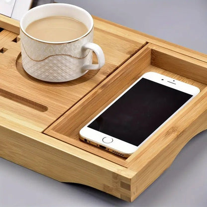 Skanto | Aurevo Bamboo Bathtub Caddy | Expandable Luxury Bathtub Tray with Wine Glass and Book Holder