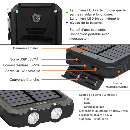 Skanto | Waterproof Shockproof Solar Battery 10 000 mAh | Solar Rechargeable