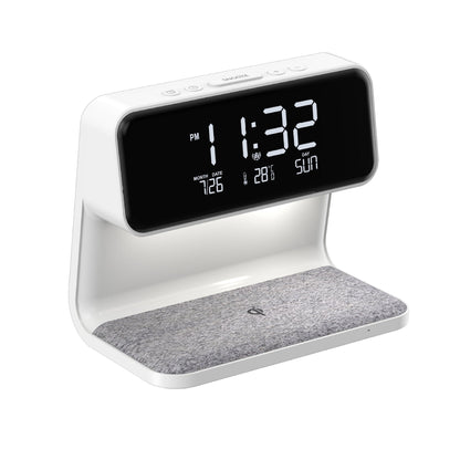 Skanto | 3-in-1 Bedside Lamp with Wireless Charger – LCD Alarm Clock & Touch Dimmable LED Desk Lamp