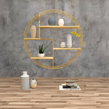 Round Wall Shelf with 4 Levels – Retro Design made of Wood & Metal | Decorative Hanging Shelf for Living Room, Bathroom & Bedroom | Bowlift