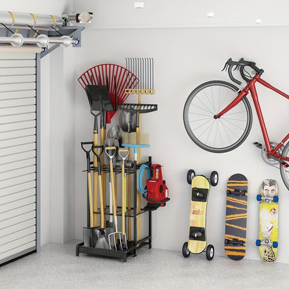 Skanto | Heavy-Duty Black Metal Garden Rack – Durable Outdoor Tool and Hose Storage Organizer