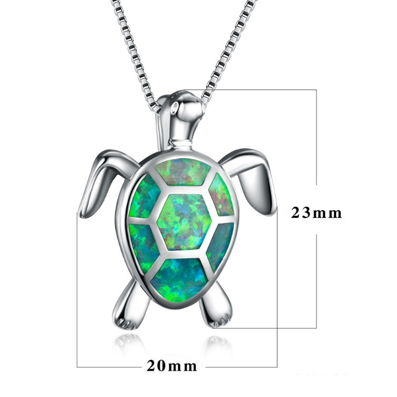 Blue opal necklace with sea turtle
