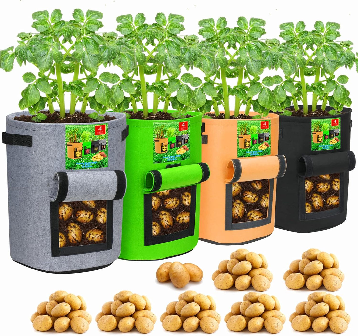 Skanto | 5/7/10/15 Gallon Potato Growing Reinforced Nonwoven Plant Fabric Pot Nursery Bags for Home Garden Use