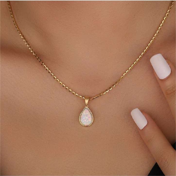 Skanto | 18K Natural Opal Drop Pendant Necklace - Eloise