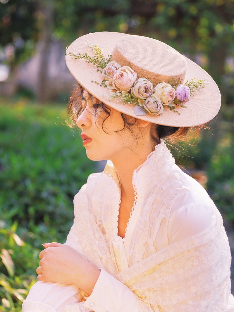 Skanto | Handmade French Hat, Retro and Elegant Hollow Flower Woodland Style Flat Hat