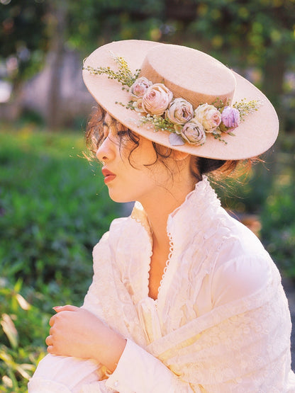 Skanto | Handmade French Hat, Retro and Elegant Hollow Flower Woodland Style Flat Hat