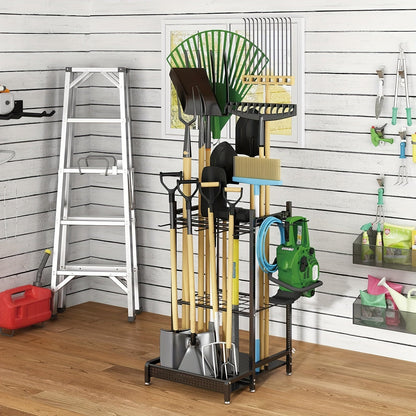 Skanto | Heavy-Duty Black Metal Garden Rack – Durable Outdoor Tool and Hose Storage Organizer