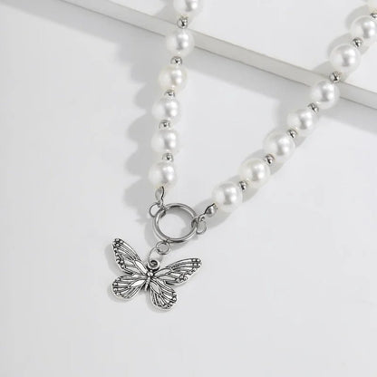 BowLift | Beaded Pearl Butterfly Pendant Choker Necklace