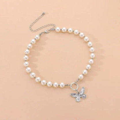 BowLift | Beaded Pearl Butterfly Pendant Choker Necklace