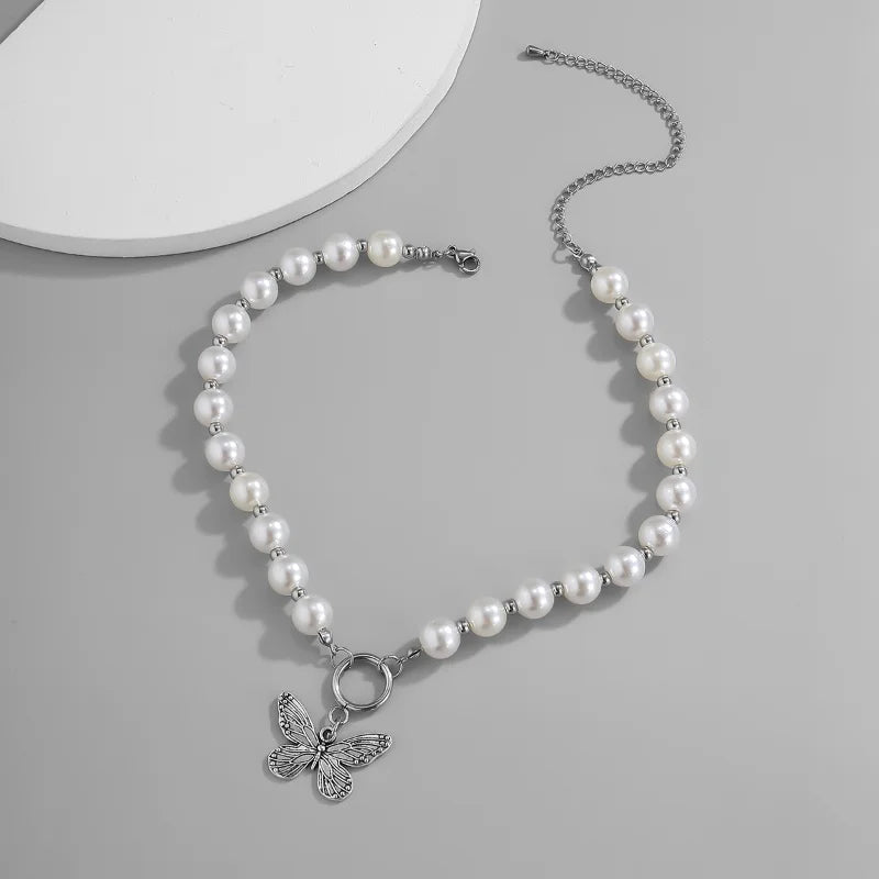 BowLift | Beaded Pearl Butterfly Pendant Choker Necklace