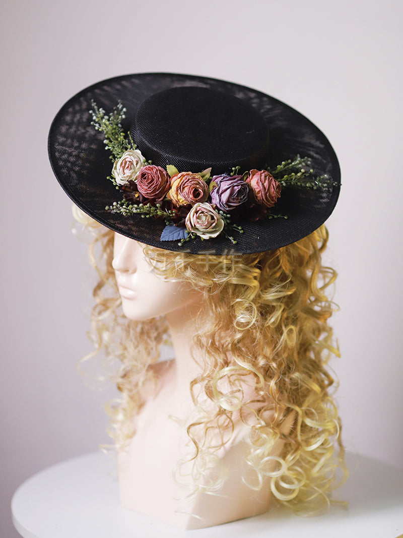 Skanto | Handmade French Hat, Retro and Elegant Hollow Flower Woodland Style Flat Hat