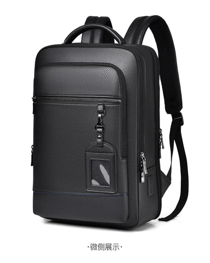 Skanto | Elegant Leather Backpack for Men/Women with USB Port for Laptop and Everyday Use, 15.6 Inch, Black