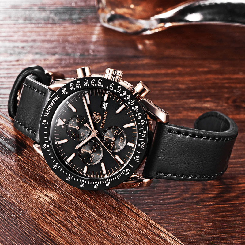 BowLift | Men’s Waterproof Quartz Watch with Leather Strap