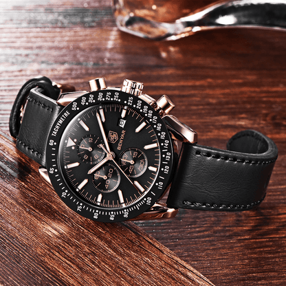 BowLift | Men’s Waterproof Quartz Watch with Leather Strap