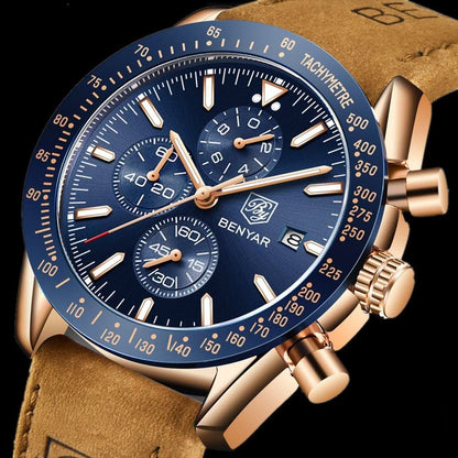 BowLift | Men’s Waterproof Quartz Watch with Leather Strap