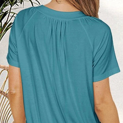 Skanto | Women's Casual Pleated V-Neck Short-Sleeve Top