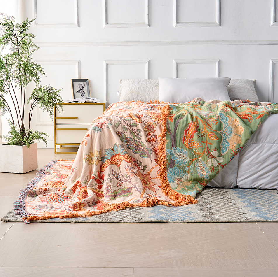 BowLift | Rustic Floral Boho Blanket | 100% Cotton Blanket for Sensitive Skin