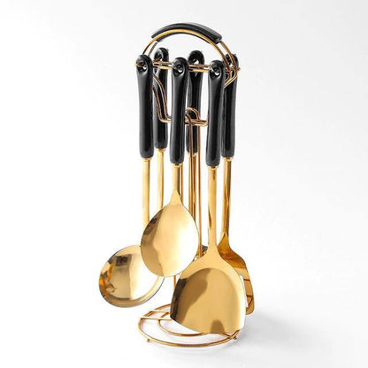 Skanto | Golden Kitchen Utensils with Stand