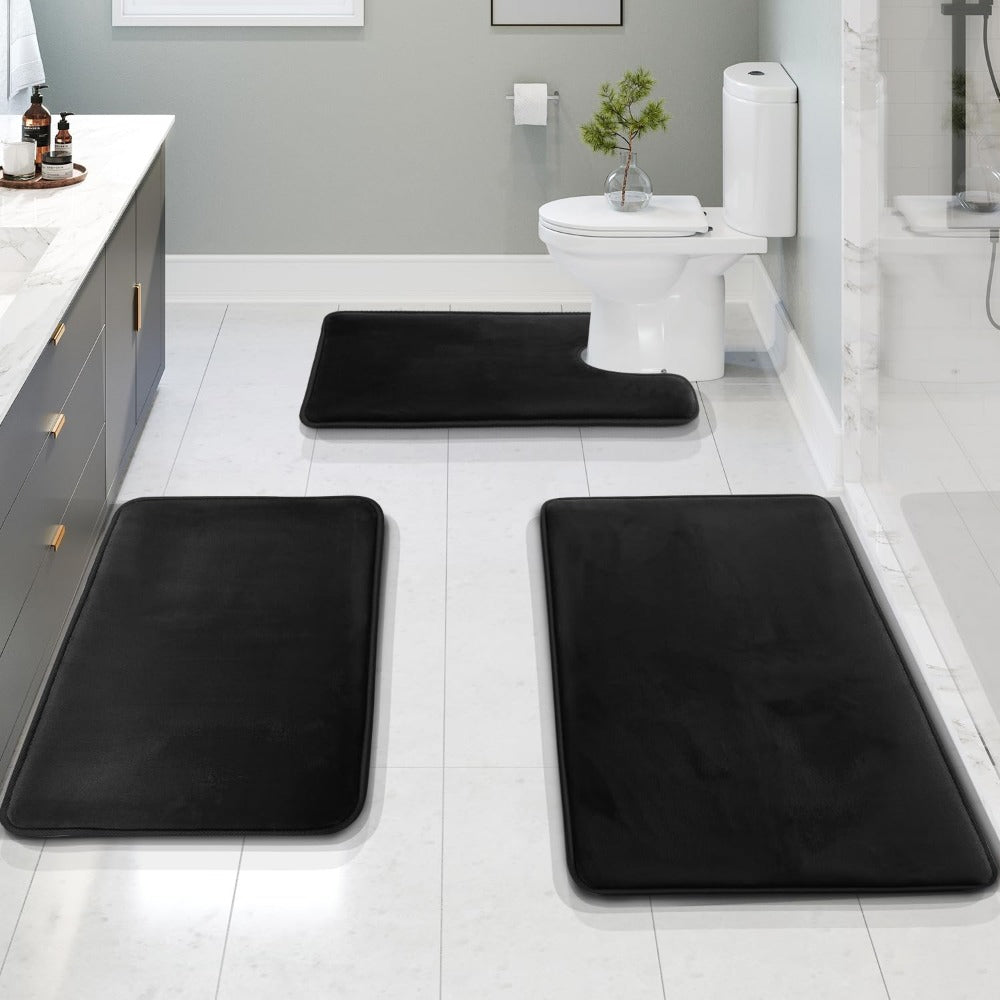 VelvaLuxe 3-piece Memory Foam Bath Mat Set – non-slip, absorbent and washable