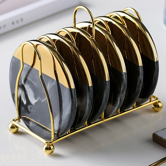 Skanto | Swirled Ceramic Coasters with Holder